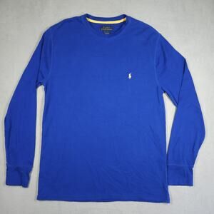 Polo Ralph Lauren Shirt Mens Large Waffle Knit Long Sleeve Blue Pony Preppy